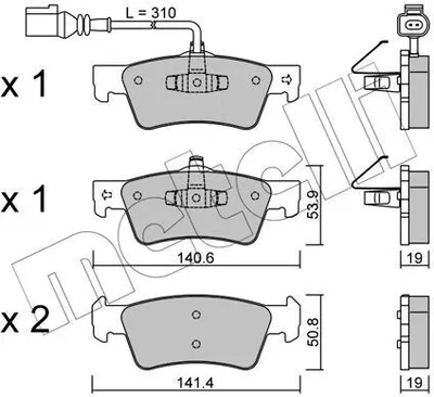 Produktbild von METELLI Bremsbeläge Satz Hinten Bremsklötze für VW Transporter V Bus (7HB, 7HJ, 7EB, 7EJ, 7EF, 7EG, 7HF, 7EC) 22-0661-1