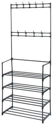 Image de Porte-vêtements avec étagère à chaussures - Métal - 57 x 28 x 156 cm - Noir