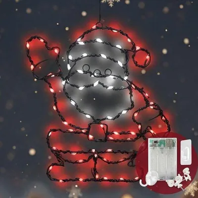 Productafbeelding van CozyHome Kerstverlichting LED Kerstman Wit en Rood met Batterij en Timer voor Raam