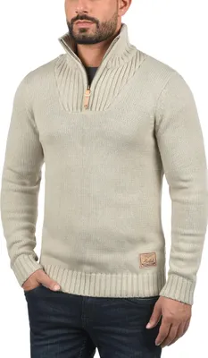 Produktbild von Solid SDPetro Herren Strickpullover Troyer Grobstrick Pullover mit Troyerkragen Rippbündchen Label-Details Baumwollmischung Regular fit