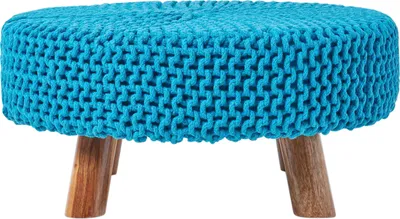 Obrázek produktu pro HOMESCAPES Pletená podnožka, 30 cm vysoká, tyrkysová