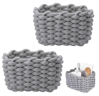Aufbewahrungskörbe aus Baumwollseil, 2 Stück, 20x15x12 cm, grau
