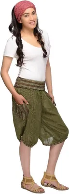 Produktbild von Haremshose Shorts Bermuda Jogginghose Sweathose Freizeithose Trainingshose gesmokt Varkala Damen, grün