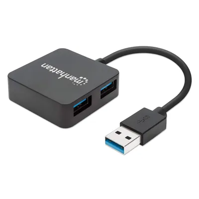 Produktbild von Manhattan USB 3.0 Hub, 4 Ports, Stromversorgung über USB, USB 3.2 Gen 1 (3.1 Gen 1) Type-A, USB 3.2 Gen 1 (3.1 Gen 1) Type-A, 5000 Mbit/s, Schwarz, Kunststoff, FCC, CE, RoHS, WEEE