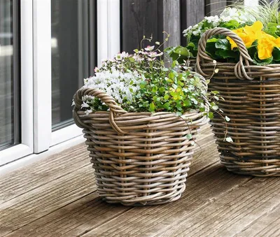 Produktbild von Pflanzkorb "Rattan" klein, Ø 30x23 cm Blumentopf, Pflanztopf, Pflanzkübel für Draußen, Blumenkübel
