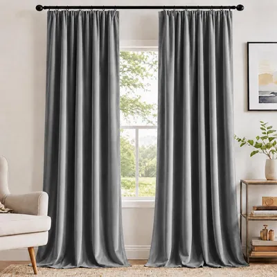 Produktbild von 2 Stück Samt Vorhänge Blickdicht Gardinen Wärmeisoliert Vorhang mit Kräuselband Thermovorhang für Wohnzimmer Schlafzimmer, Grau, B132xH213cm