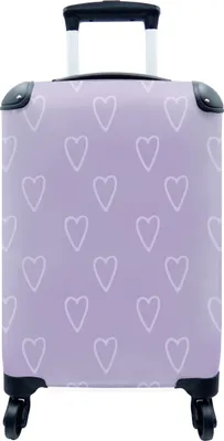 Obrázok produktu pre Kufrík Ručná batožina na kolieskach Malý cestovný kufor so 4 kolieskami Srdce - fialová - vzor - Veľkosť kabíny < 55x40x23 cm & 55x40x20 cm - Foto