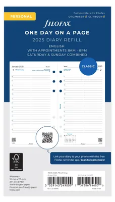 Produktbild von Filofax Personal DAY PAGE ENGLISH APPOINTMENTS 2025