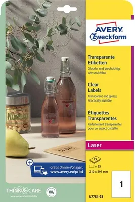 Image de Avery Zweckform - Étiquettes Zweckform L7784-25 210 x 297 mm transparentes 25 pièces
