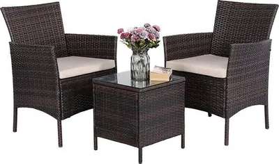 Produktbild von Famanu Gartenmöbel Set 3-teilig - Balkonmöbel mit 2 Stühlen und Tisch, Braun