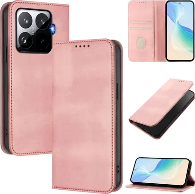 Immagine prodotto di Custodia per telefono cellulare per Xiaomi 15T Pro, vintage in pelle RFID protezione carta titolare stand funzione magnetica flip case Rosa