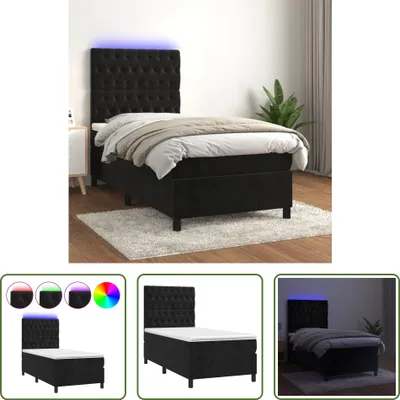 Produktbild von The Living Store Boxspringbett mit Matratze & LED Schwarz 90x200 cm Samt
