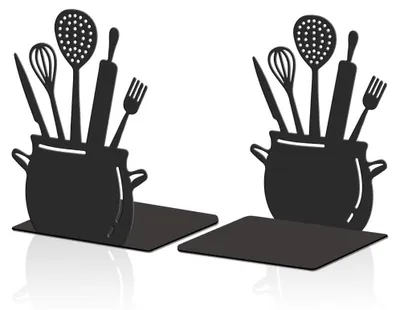 Zdjęcie produktu dla Omgoods - Podpórki do książek, czarne - 2 sztuki - Antypoślizgowe - Do kuchni - Podpórki do książek kucharskich - Metal - 11 x 13,5 x 20 cm - Stojak na książki