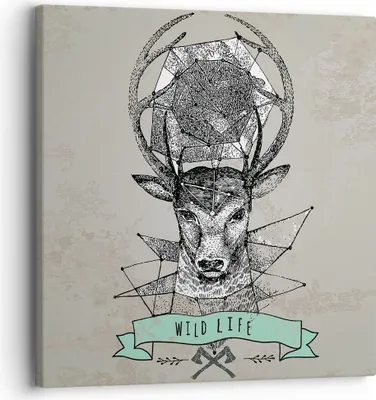 Produktbild von Bild auf Leinwand - Leinwandbild - Hirsch Geweih Wald - 30x30cm - Wand Bild - Wanddeko - Wandbilder - Leinwanddruck - Bilder - Kunstdruck - Wanddekoration - Leinwand bilder - Wandkunst - AC30x30-3072