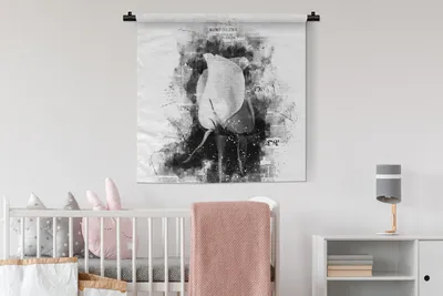 Produktbild von MuchoWow® Wandteppich Wandbehang Rosen - Blumen - Zeitungspapier - Schwarz - Weiß 90x90 cm Tapisserie Dekoration Wandtuch - Wandaufhänger