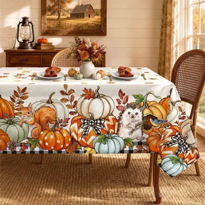 Immagine prodotto di Tovaglia in poliestere, motivo a quadri, con zucca, lavabile, 152 x 304 cm, decorazione autunnale