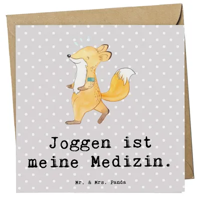 Produktbild von Mr. & Mrs. Panda Glückwunschkarte Fuchs Joggen - Grau Pastell - Geschenk, Grußkarte, Dauerlauf, Sport, anlasskarte, doppelkarte, faltkarte, Klappkarte, Laufen, Laufsport