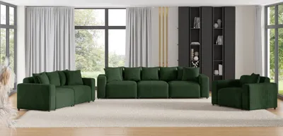 Produktbild von Sofaset Designersofas MEGAN 3-2-1 in Stoff Poso Dunkelgrün