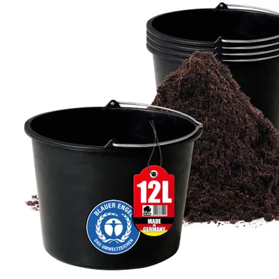 Image de Seau de chantier BigDean 5X 12 l - Seau à mortier avec poignée - Seau pour chantier et jardin - Seau robuste, seau à béton avec graduation, label « Blauer Engel »