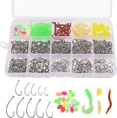 Produktbild von Angelhaken-Set 550 Teile, Edelstahl, 10 Größen, Weichplastik