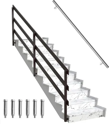 Zdjęcie produktu dla Poręcz ze stali nierdzewnej Hengda 50–200 cm – balustrada schodowa do wnętrz i na zewnątrz, poręcz ścienna do schodów z rurki ze stali nierdzewnej V2A, wraz z elementami montażowymi, długość: 150 cm