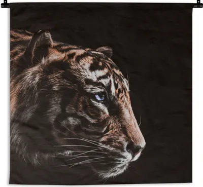 Produktbild von MuchoWow® Wandteppich Wandbehang Tiger - Tiere - Schwarz 150x150 cm Tapisserie Dekoration Wandtuch - Wohnaccessoires - Modernes