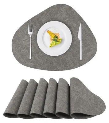 Obrázek produktu pro Podtácky, sada 6 kusů, omyvatelné, vzhled kůže, šedé, oválné