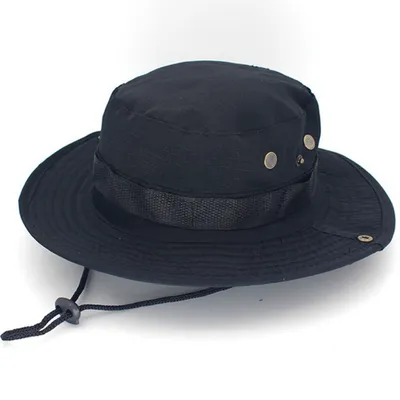 Produktbild von Buschhut mit Druckknopf und Kinnband Safarihut Sonnenhut Tropenhut UV Schutz Kappe,Schwarz