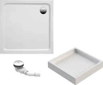 Produktbild von Schulte Duschwanne Modell Adria, Weiß Sanitäracryl, 90x90 cm, Höhe 14 cm, inkl. Set Hartschaum-Wannenträger + Ab- und Überlauf