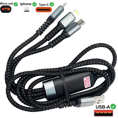 Produktbild von Multi Kabel 3in1 Ladekabel 1,2m USB C Micro USB Dreifach für Huawei Xiaomi Handy