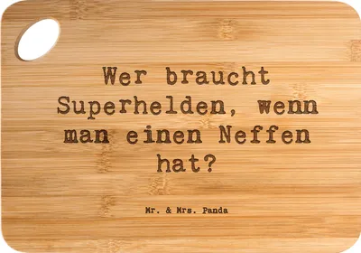 Produktbild von Mr. & Mrs. Panda Schneidebrett Spruch Neffe Held - Transparent - Geschenk, Bindung, Weihnachten, Küchenbrett, Familie, Superhelden, Familienbande, brotbrett, Hackbrett