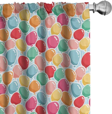 Produktbild von ABAKUHAUS Party Vorhänge, Gardinen, Kinder Luftballons in verschiedenen Klangfarben Pastell Feiern Geburtstag Kinder Joyful Theme, 2 Stück 75 x 175 cm, Mehrfarbig