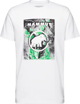 Weißes Trovat T-Shirt von Mammut mit grünem und schwarzem Logo-Design.