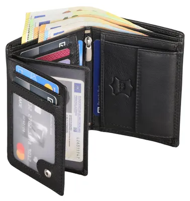 Produktbild von Leder Geldbörse Herren Portemonnaie RFID Hochformat Geldbeutel Echtleder (9900) Schwarz