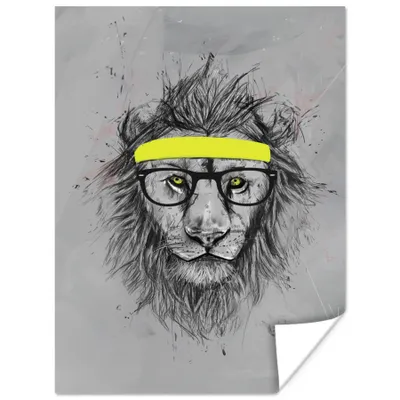 Produktbild von MuchoWow® Poster Löwe - Brille - Gelb - Tiere 120x160 cm - Wandbilder