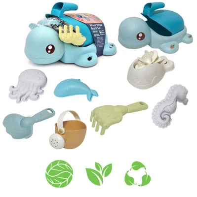 Produktbild von Woopie Green 2-in-1-Schildkröten-Sand- und Badeset, 8-teilig, biologisch abbaubares organisches Material