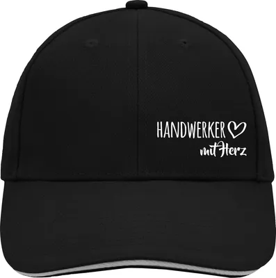 Produktbild von Huuraa Cappy Mütze Handwerker mit Herz Black/Light Grey Baumwolle 6-Panel Kappe Geschenkidee