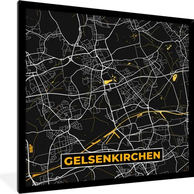 Produktbild von MuchoWow® Gerahmtes Poster Gelsenkirchen - Karte - Deutschland - Gold - Stadtplan 40x40 cm - Poster mit Schwarzem Bilderrahmen Wandposter Rahmen Foto Bilder - Mit Rahmen - Wanddekoration Schlafzimmer