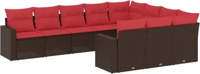 Produktbild von 10-tlg. Garten-Sofagarnitur mit Kissen Braun Poly Rattan