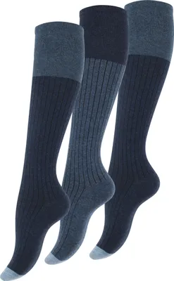 Produktbild von Yenita® Baumwoll Kniestrümpfe 3 Paar Rippoptik 39-42 blau