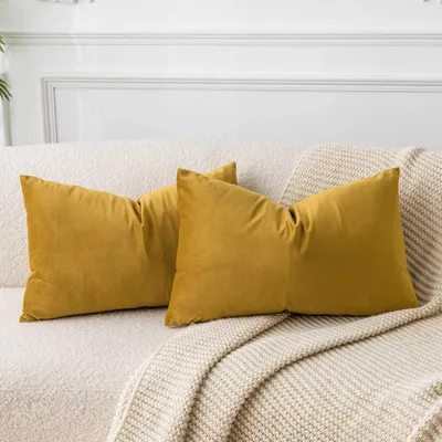 Immagine prodotto di Coperte per cuscini in velluto, color senape, 40x60 cm, set da 2, rettangolari, con cerniera