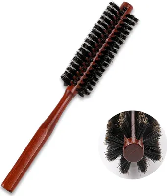 Image de Brosse à cheveux en poils de sanglier Mini brosse ronde pour le coiffage, les boucles, les cheveux secs