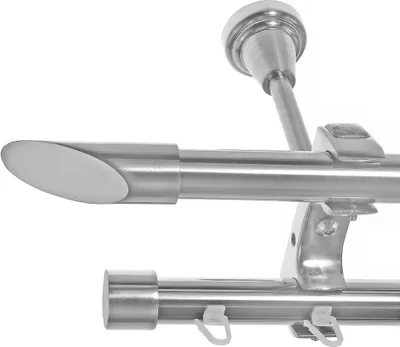Produktbild von Rohr + Innenlauf Edelstahl Look Gardinenstange Ø 20mm Deckenträger 2-läufig zweiläufig Schräge D61 E32E30 RI