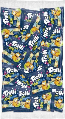 Zdjęcie produktu dla Trolli Sour Glowworms worek 100x10g, na karnawał lub imprezę, 1000g