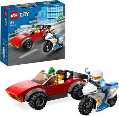 Produktbild von LEGO City Polizei Verfolgungsjagd mit Polizei-Motorrad Set 60392, inkl. Rennauto, Polizist & Ganove Minifiguren, 59 Teile, Maße: 4 cm hoch, 10 cm lang, 5 cm breit, für Kinder ab 5 Jahren