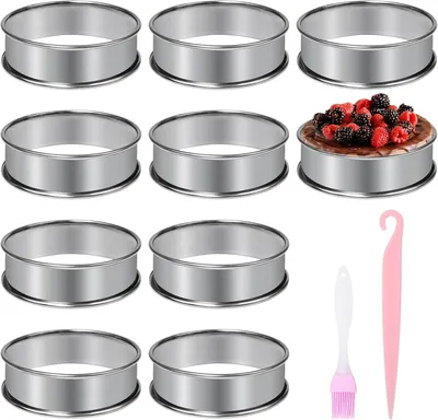 Produktbild von Runde Backformen für Crumpets, Durchmesser 8 cm, mit Antihaftbeschichtung – Set mit 10 Stück – Aus Edelstahl