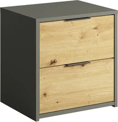 Immagine prodotto di Set di due comodini design con due cassetti collezione IZO. Colori grigio antracite e rovere.