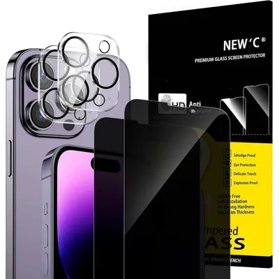 Zdjęcie produktu dla Folia ochronna na ekran i osłona aparatu dla iPhone 14 Pro Max (6,7 cala), zestaw 2 sztuki, kolor czarny