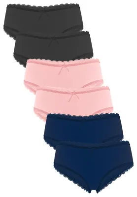Produktbild von Fabio Farini - 6 Stück Damen Spitzen Unterhosen - Frauen Panty Unterwäsche aus Baumwolle Slips mit dezenter Spitze am Bund und Beinabschluss