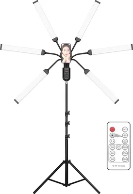 Produktbild von Flexibles 6-Arm-LED-Videolicht, 60 W, Fuelllicht fuer Fotografie, 3000 K/4000 K/6000 K, zweifarbig, dimmbar, mit Telefonhalter, 1,6 m/63 Zoll, Metall-Lichtstativ, Fernbedienung fuer Live-Streaming, Hochzeitsportraet, Produktfotografie